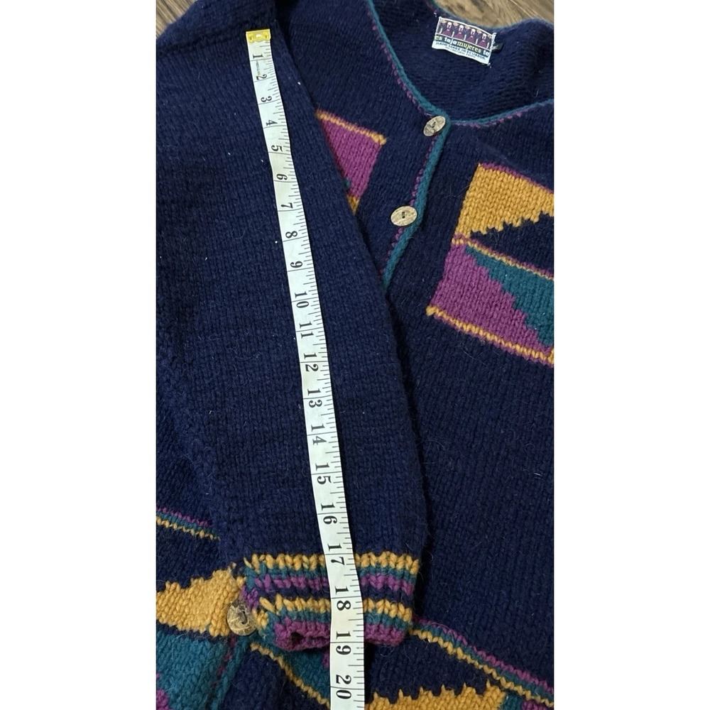 Vintage Ecuador Hand Knit Cardigan Sweater Women's Medium Aztec Geometric Button - Picture 6 of 8